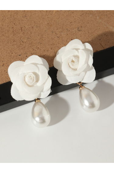 Flower Faux Pearl Drop Earrings