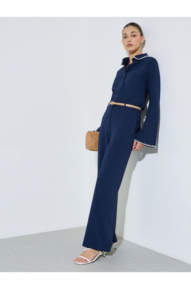 Navy Blue Scuba Wide Leg Pants