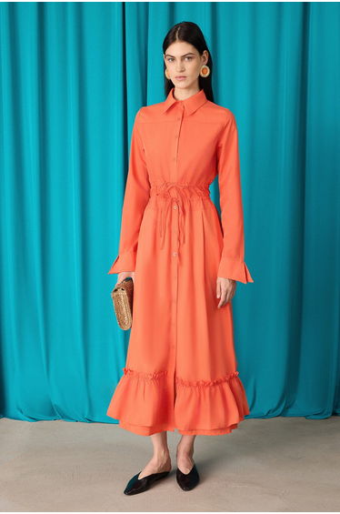 Shirred Poplin Dress
