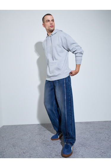 Men Blue Panelled Baggy Fit Jeans