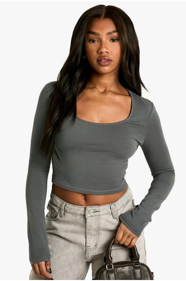 Boohoo Basics Scoop Neck Long Sleeve Top