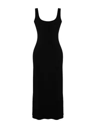Black Strap Skater/Waist Open Elastic Knitted Maxi Dress - 5