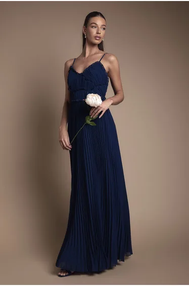 Oasis By Coast Strappy Pleated Bridesmaid Dress With Ruffle Detail