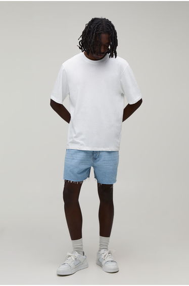 Short Length Rigid Denim Shorts - washed light blue