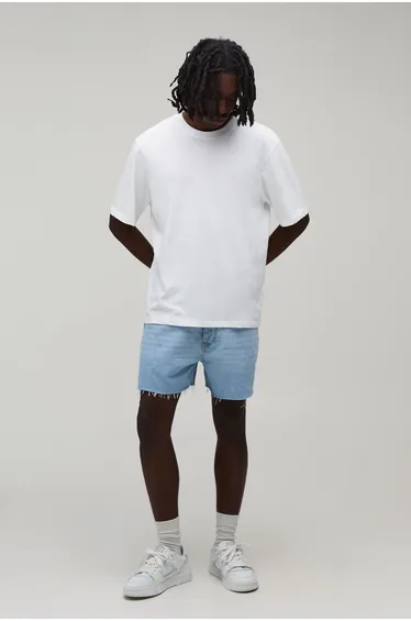 Short Length Rigid Denim Shorts - washed light blue