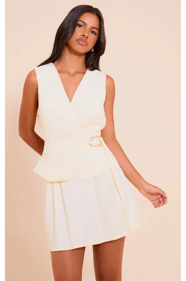 Petite Cream Woven Trim Tie Waist Coat