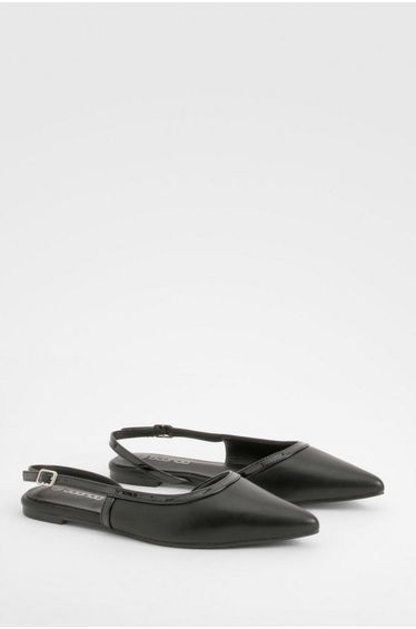 Contrast Detail Slingback Pointed Flats - black