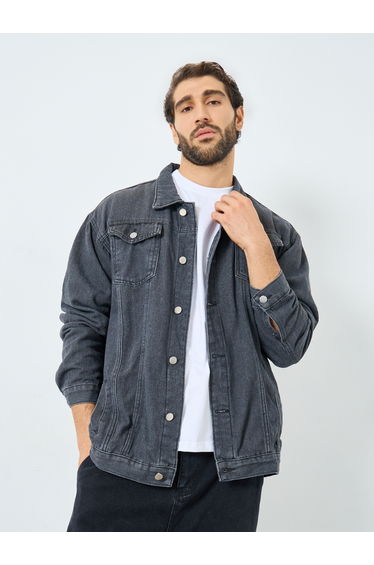 Men Oversized Denim Jacket with Pockets