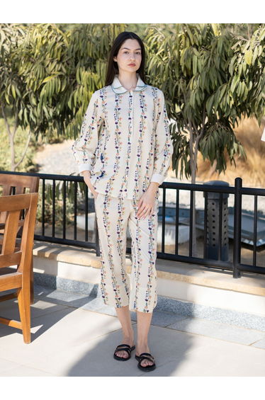Floral Printed Pure Cotton Shirt and Straight Pyjama Set