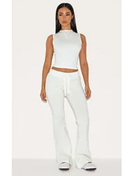 Petite Cream Low Rise Skinny Flare Trousers