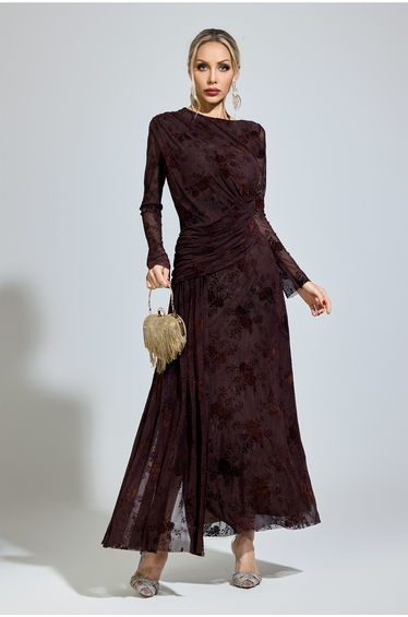 Homer Dark Brown Printed Maxi Dress