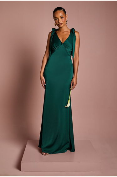 Coast Honoured Petite Satin Back Crepe V Neck Tie Shoulder Maxi Dress