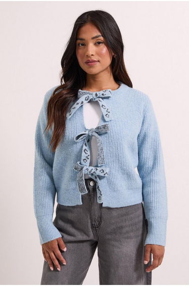 Petite Berry Leopard Bow Detail Cardigan