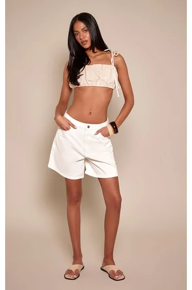 Tall White Mid Rise Bermuda Denim Shorts