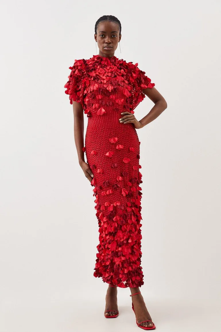 Shop Crystal Applique Angel Sleeve Woven Maxi Dress Online in Libya