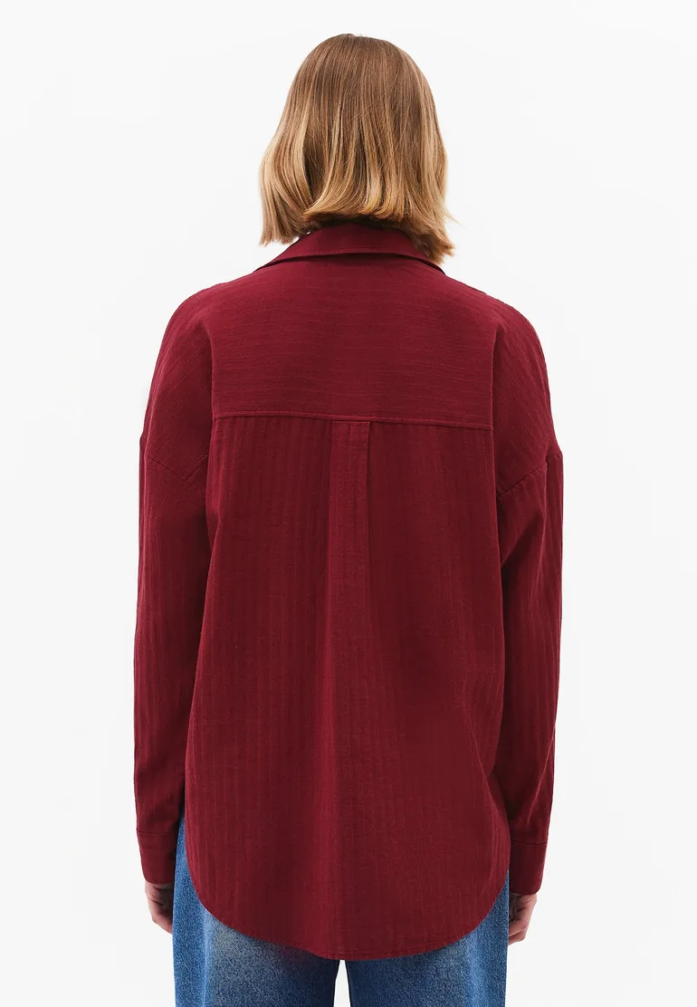 Oversize Long Sleeve Shirt With Pocket Detail - RUMBA RED - 3
