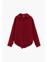 Oversize Long Sleeve Shirt With Pocket Detail - RUMBA RED - 5