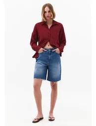 Oversize Long Sleeve Shirt With Pocket Detail - RUMBA RED
