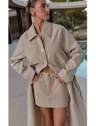 Ecru Suede Longline Button Coat - 3
