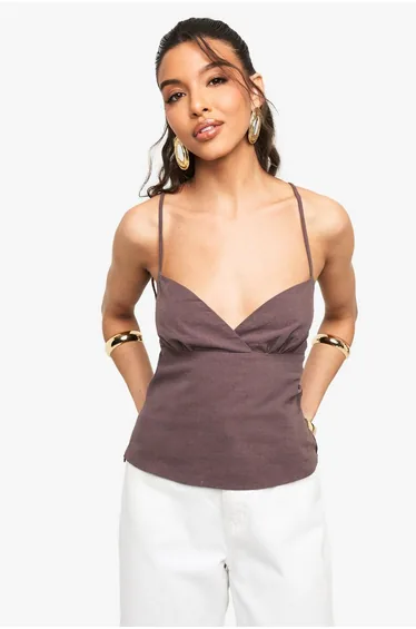 Linen Look Strappy Corset Top