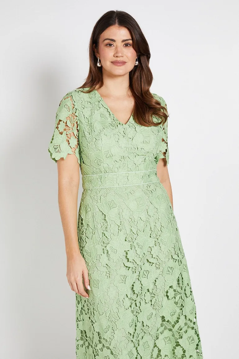 فستان ميدي بخصر دانتيل - 1