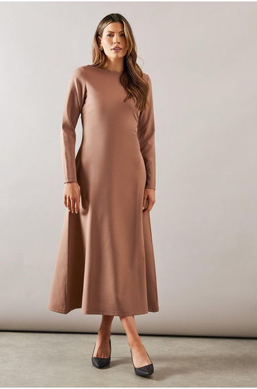 Slash Neck Fitted Jersey Midaxi Dress