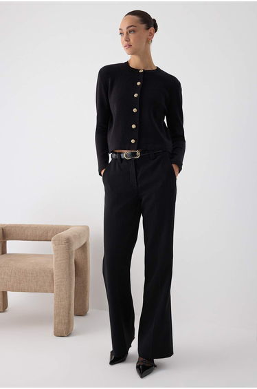 Black Button Detailed Crop Premium/Special Yarn Knitwear Cardigan