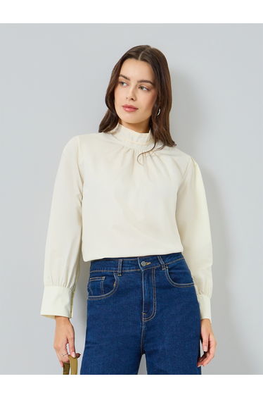 Women High Neck Long Sleeve Blouse