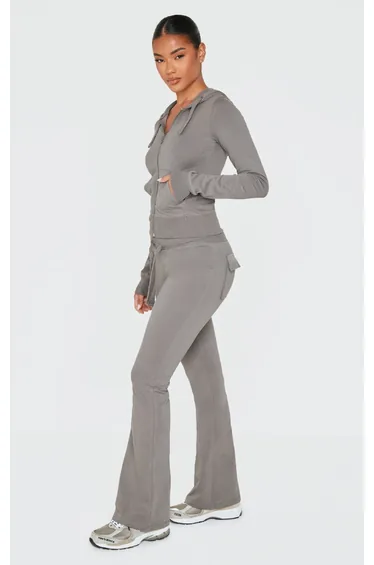 Charcoal Low Rise Skinny Flare Trousers