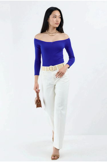BUSEM Slim Fit Ribbed Crop Blouse