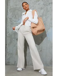 Stone Peach Skin Straight Leg Trousers