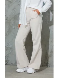 Stone Peach Skin Straight Leg Trousers - 1