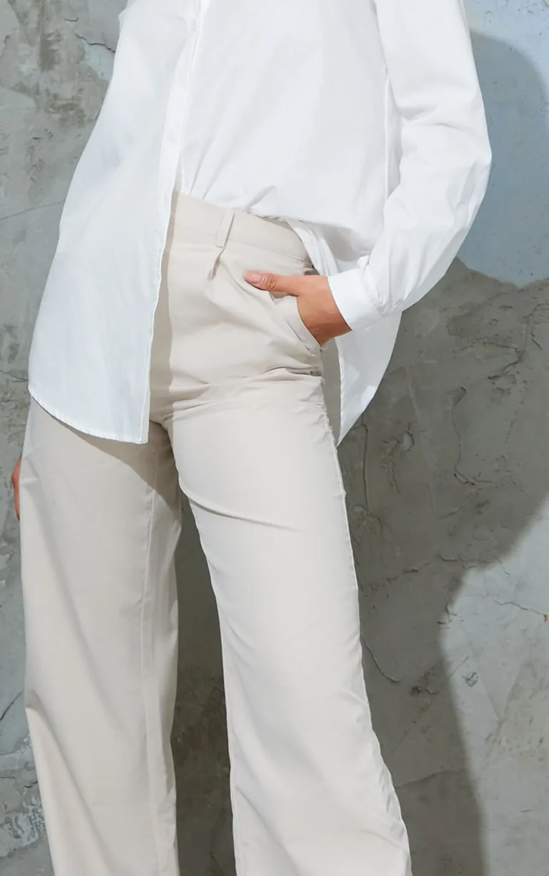 Stone Peach Skin Straight Leg Trousers - 3