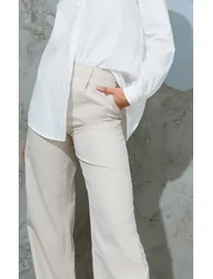Stone Peach Skin Straight Leg Trousers - 3