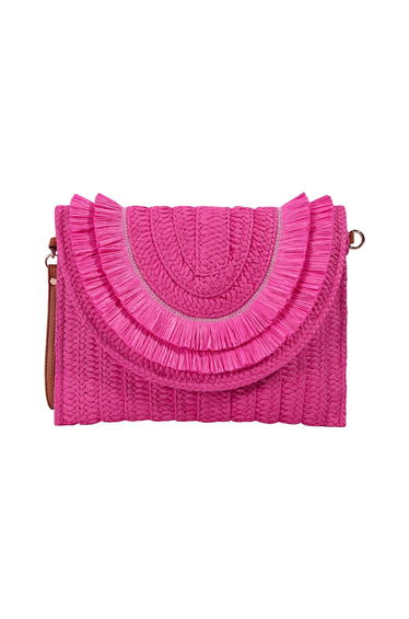 Raffia Solid Color Envelope Bag in Magenta