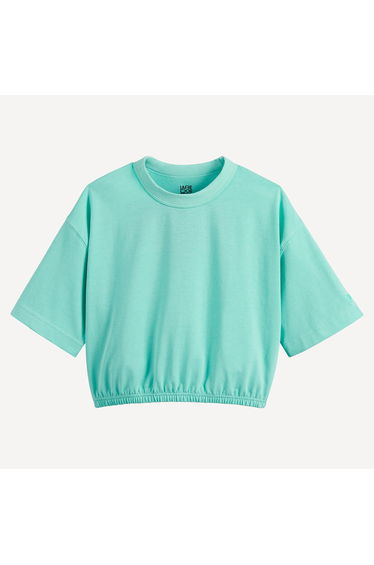 Elasticated Short Sleeve T-Shirt with Crew Neck