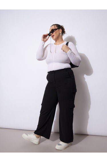 Plus Size Black Cargo Trousers