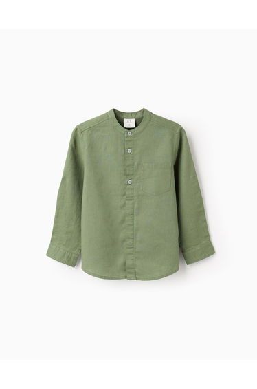 LS SHIRT LINEN MAO, GREEN, 5/6