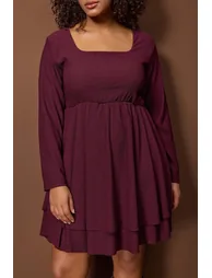 Plum square neck skater/waist opening knitted plus size dress - 2