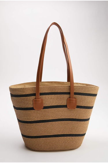 Multi-Colored Straw Handle Women's Maxi Shoulder Bag