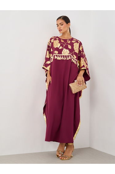 Women Floral Print Tassel Detail Maxi Kaftan