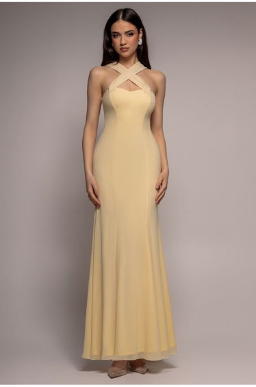 Multiway Cape Chiffon Sweetheart Maxi Dress - Butter Yellow by Goddiva