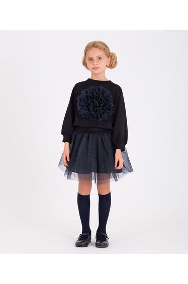 Girls Organza Flower Skirt in Navy
