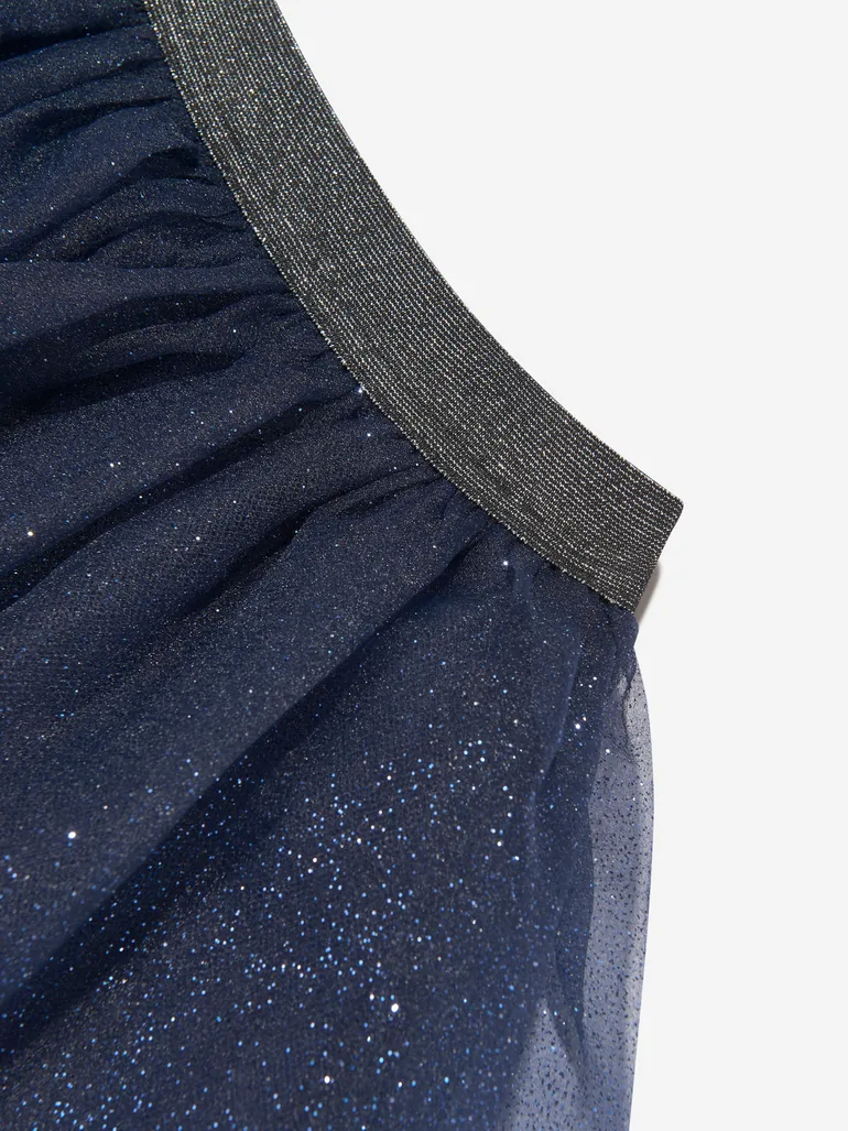 Girls Organza Flower Skirt in Navy - 3