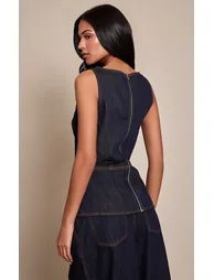 Tall Raw Indigo Sleeveless Peplum Denim Top - 2