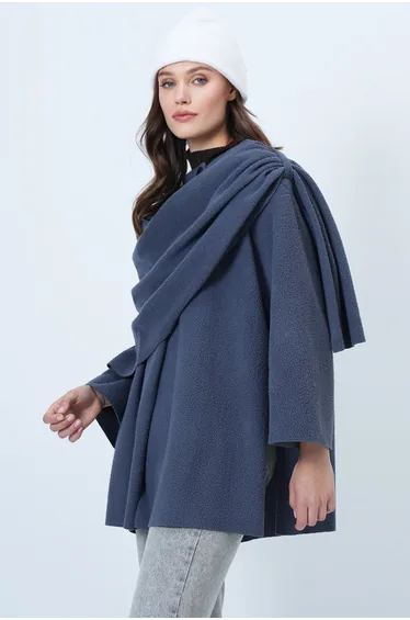 Women's Anthracite Shawl Detailed Fleece Jacket