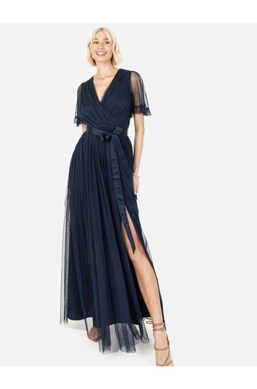 Anaya With Love Recycled Navy Faux Wrap Maxi Dress with Sash Belt