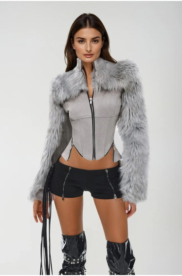 Donghyun Deconstruct Faux Fur Jacket
