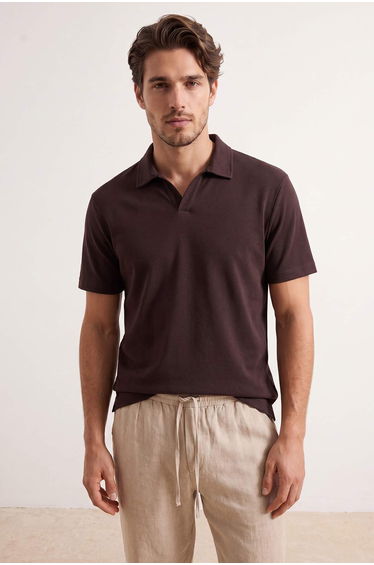 Brown Regular Fit Soft Textured Polo Collar T-Shirt