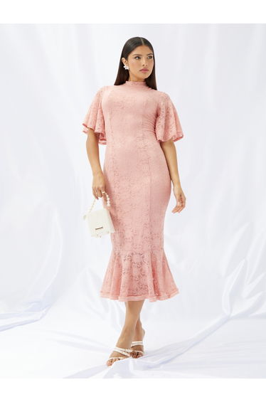 Flutter Sleeve Fitted Lace Dress